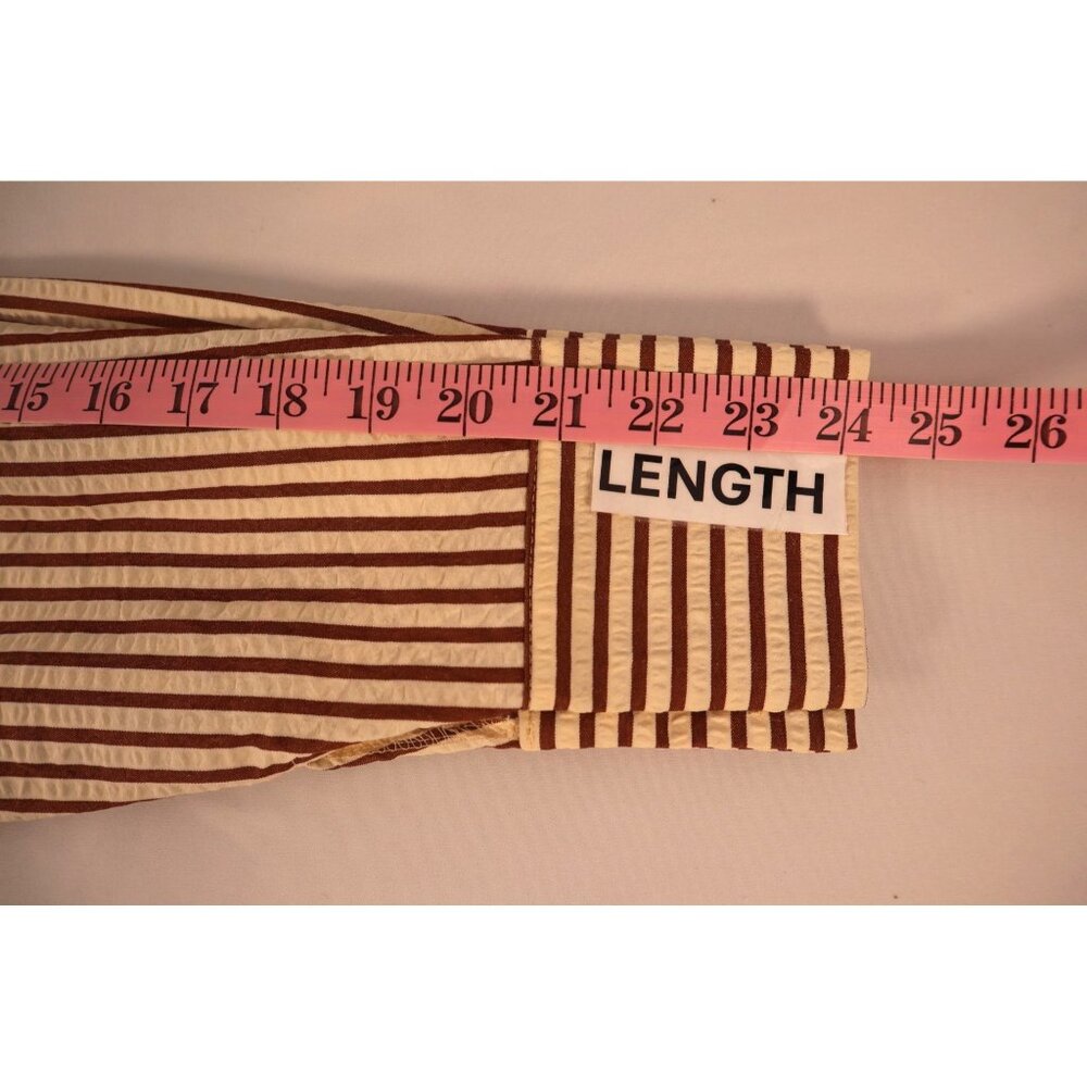 Boohoo women's Striped beach shirt chocolate Button-Up Long Sleeve Size 4 petit - Picture 15 of 16